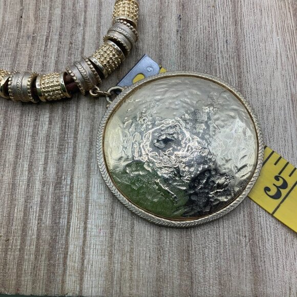 Chico's Hammered Pendant Sliding Charms Gold Tone Suede Cord Necklace - Picture 5 of 8